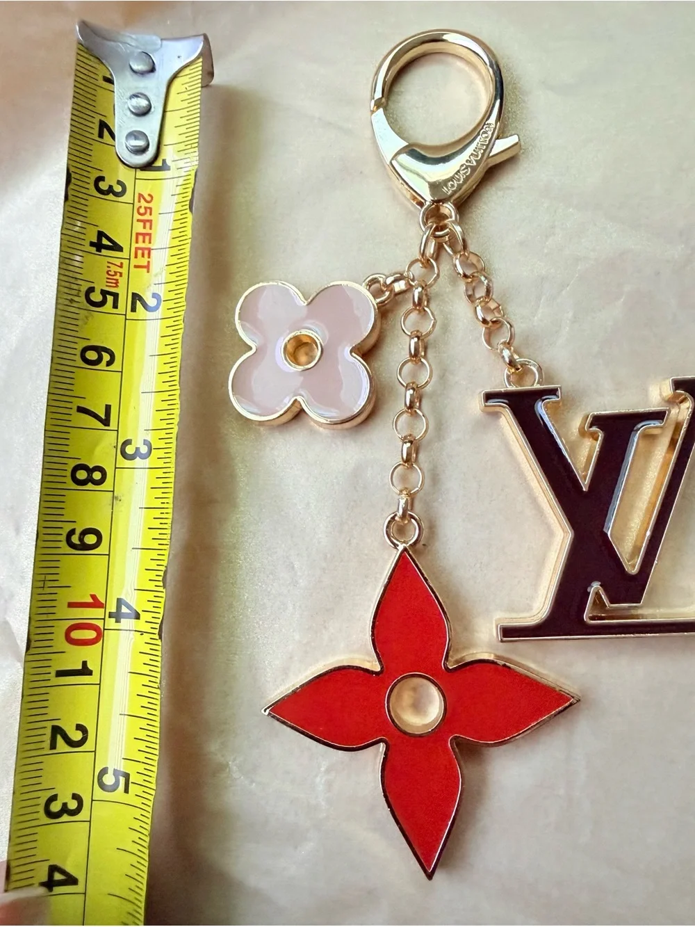 Luxury Fashion Bag Charm Keychain Monogram And Bright Red And Pink Motifs
